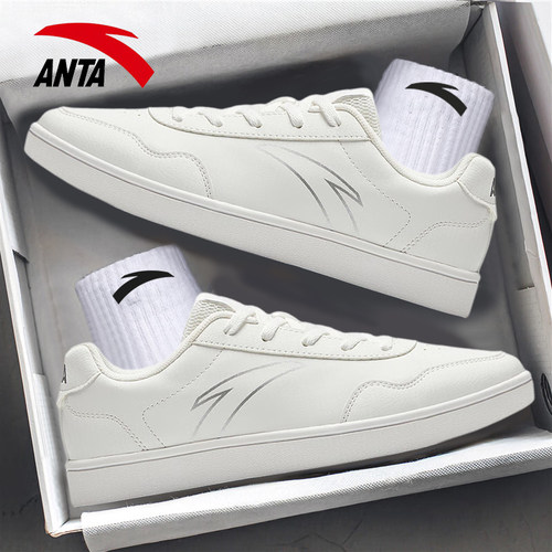 安踏板鞋女系带女小白鞋低帮