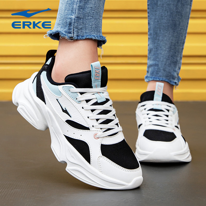 鸿星尔克女鞋冬季保暖黑色皮面防泼水鞋子老爹鞋官方旗舰运动鞋女,运动鞋new,跑步鞋,淘宝优惠券,粉丝福利购,淘宝优惠卷