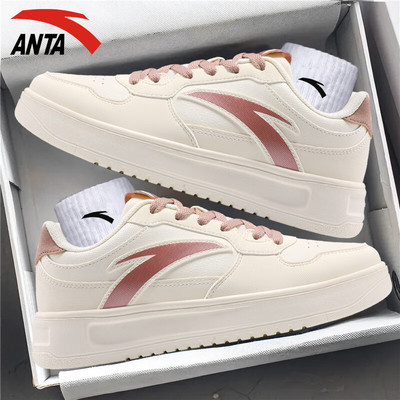 安踏板鞋女系带女小白鞋低帮