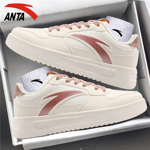 安踏板鞋女系带女小白鞋低帮