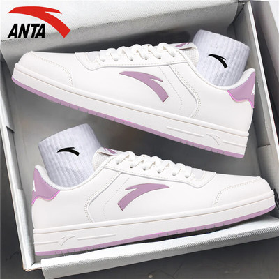 安踏板鞋女系带女小白鞋低帮