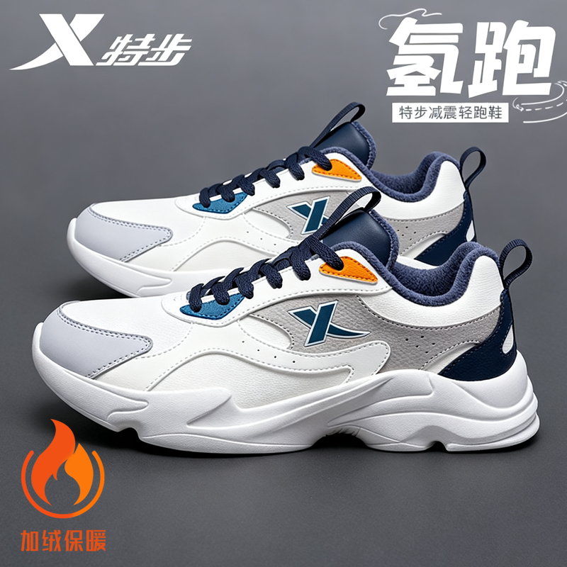 特步男加绒跑步鞋运动鞋男正品