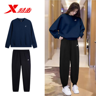 特步加绒运动套装女2026冬季新款卫衣卫裤休闲保暖两件套秋冬女装