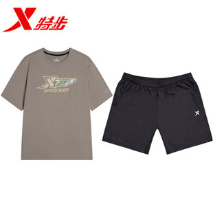 特步套装男士冬季运动服翻领速干衣服短袖裤子正品官方旗舰两件套