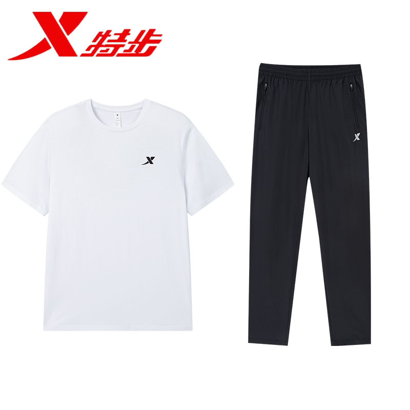 特步短袖男T恤夏季运动服套装