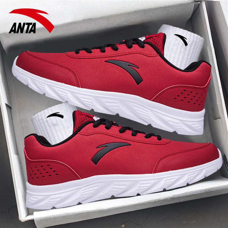 安踏男鞋跑步鞋新款正品皮面防泼水鞋子休闲鞋官方旗舰店运动鞋男