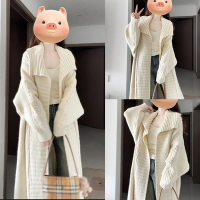 大翻领长款毛衣针织开衫外套女秋冬2025新款高级感慵懒风冬季穿搭