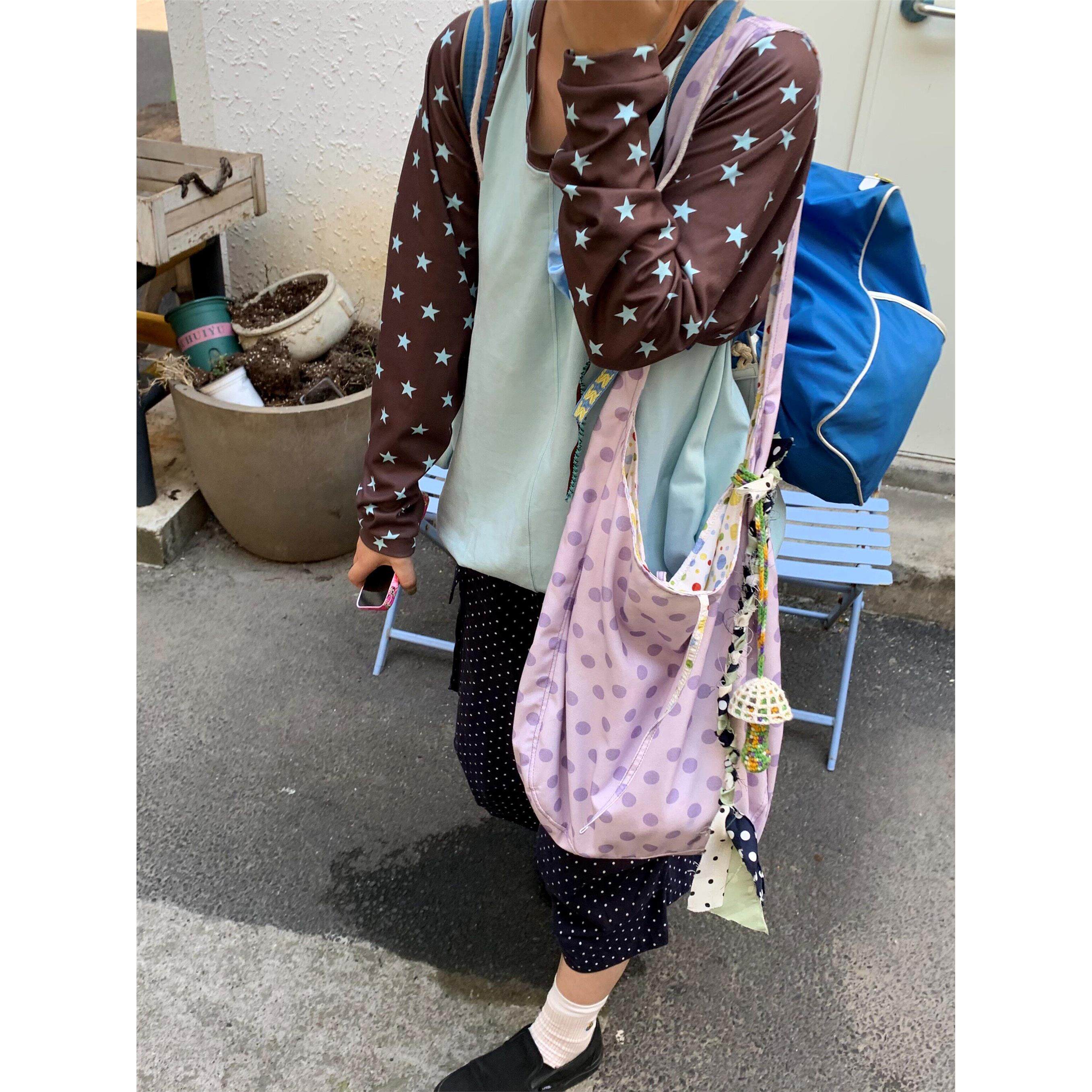 早春简约波点帆布包包女