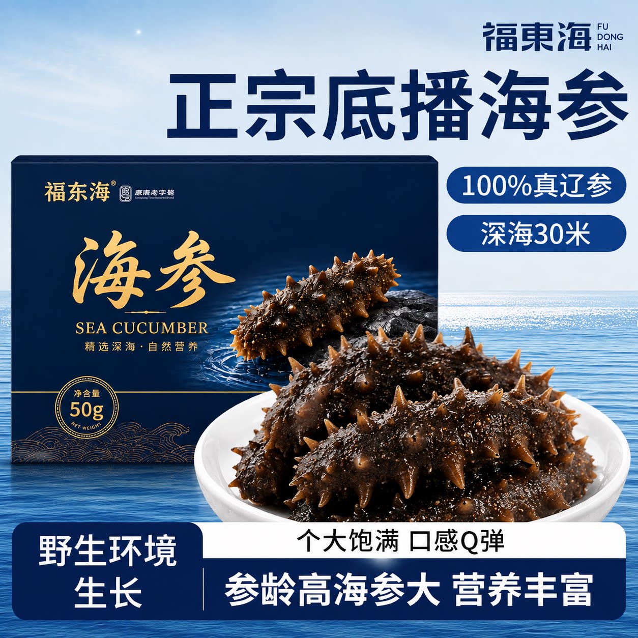 福东海海参50g干货正宗辽宁海参淡干海参煲汤非即食底播刺参煮汤