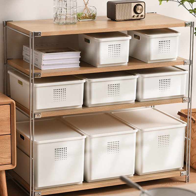 简约透气收纳箱带盖家用衣服玩具零食整理箱带滑轮塑料大号储物箱