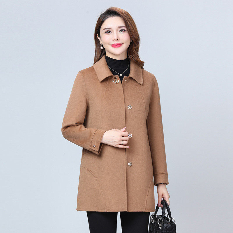 新中式双面羊毛大衣短款修身正肩方领单排扣拼接休闲风毛呢外套