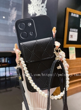 适用小米POCOC85手机壳C75斜挎零钱包C65珍珠卡包C40防摔插卡卡套情侣卡通保护套全包边挂绳潮男女卡通硅胶