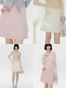 a字半裙 纯色手工立体花朵a字短裙 Morii 花房心思 短款