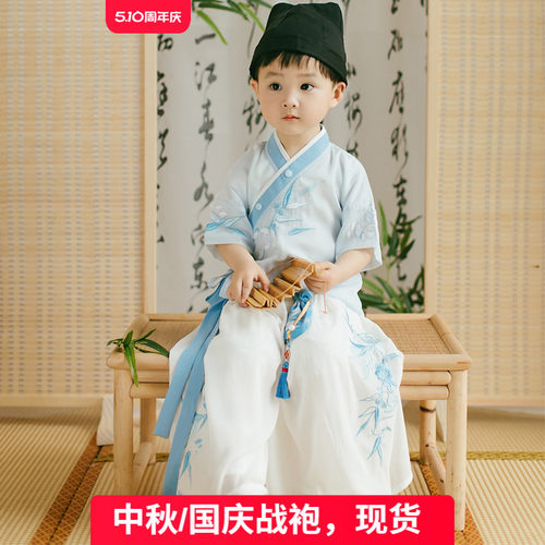 春夏汉服男童改良古风唐装两件套