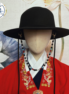 男童明制大圆帽男儿童锦衣卫大帽毛呢黑色圆领袍儿童武侠剑客配饰