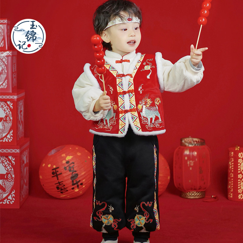 汉服男童拜年服龙年冬款周岁礼服