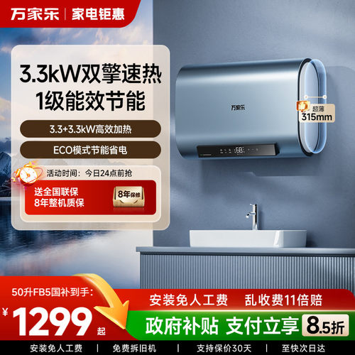 政府补贴万家乐扁桶家用电热水器双胆速热储水式一级能效60升FB5