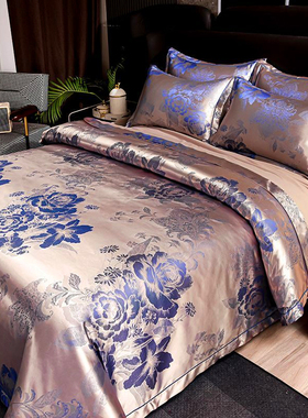 新款欧式贡缎提花四件套床单双人被套纯全水洗棉婚庆丝绸床上用品