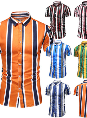 shirts for men striped shirt short sleeve男土衬衫短袖条纹衣