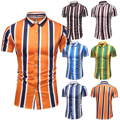 shirts for men striped shirt short sleeve男土衬衫短袖条纹衣