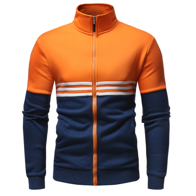 文艺范立领卫衣男春季拉链运动开衫上衣纯棉长袖条纹拼色外套潮