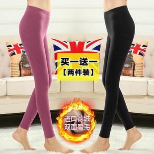 双面德绒秋裤高腰保暖裤女修身加绒修身无痕秋裤自发热内衣秋冬