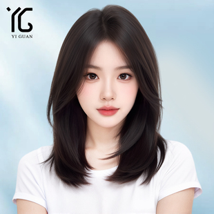 假发女锁骨发全头套真人发丝高层次中长发自然隐形蕾丝短发假发套