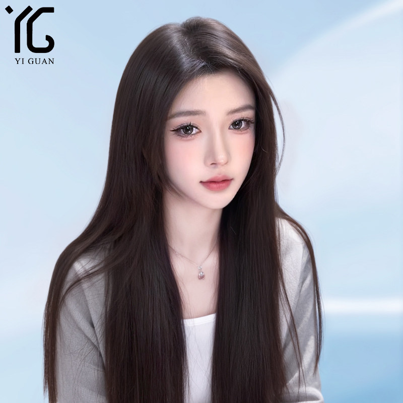 假发全头套女全真人发中分黑长直