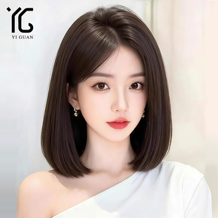 短发假发女全头套全真人发丝高端无痕自然偏分齐肩发整顶假发套