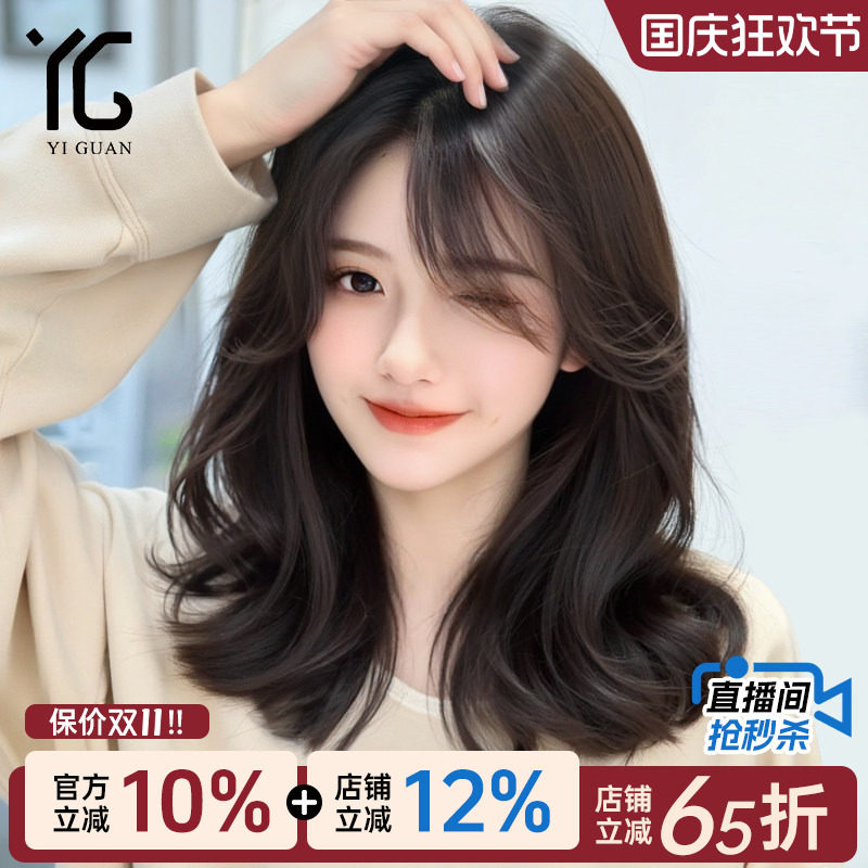 假发女全头套真人发丝大波浪自然隐形蕾丝递针高端真发锁骨短卷发										