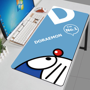 蓝胖子卡通超大鼠标垫锁边加厚游戏电脑键盘桌垫可爱女生办公定制
