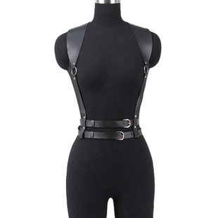 时尚新款个性PU黑系朋克哥特复古两排扣肩带塑身带背带厂家直销