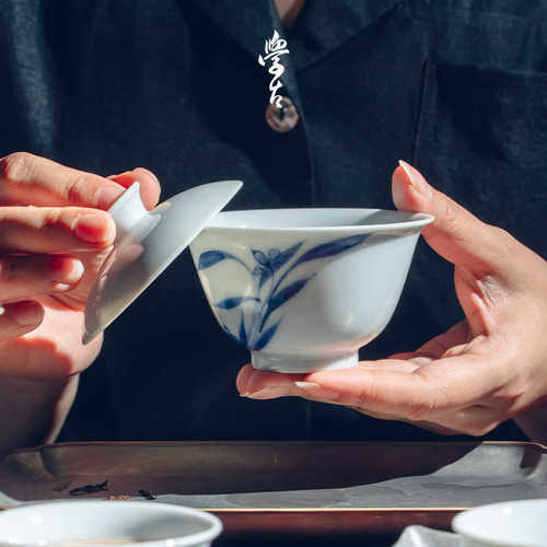 学古|兰花沁香盖碗 不烫手景德镇薄胎盖碗高档 130ml