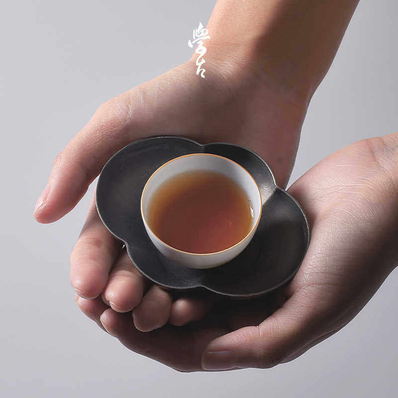 学古|海棠茶托 中式复古纯锡制品茗收藏把玩茶杯托 6个/套