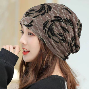 帽子女春秋包头帽夏季薄款头巾帽韩版套头帽蕾丝金线堆堆帽月子帽