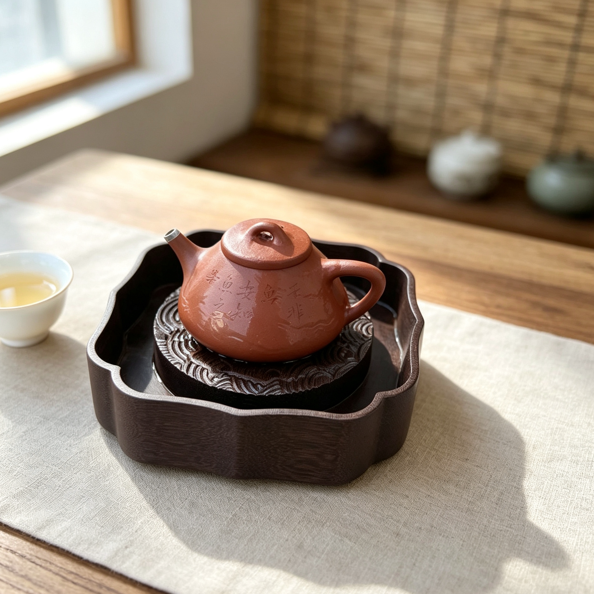 新中式电木紫料小干泡台家用简约储水养壶垫茶托壶承功夫茶具托盘