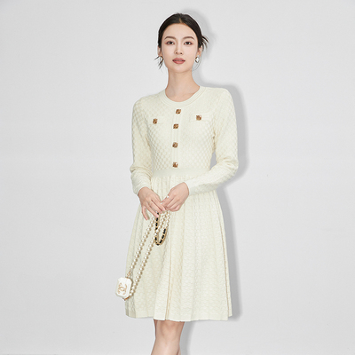 气质小香风针织连衣裙女