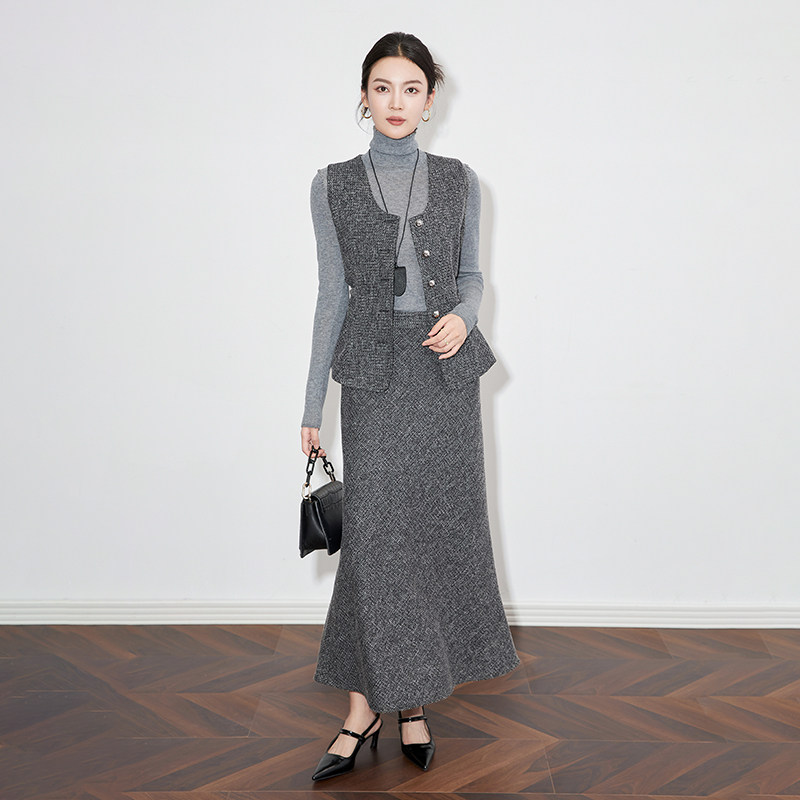 重工轻奢老钱风套装裙女气质秋装新款时髦无袖外套鱼尾半裙两件套,女装/女士精品,时尚套装,淘宝优惠券,粉丝福利购,淘宝优惠卷