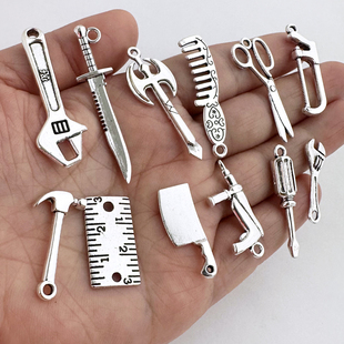 藏银色配件 手链吊坠 仿真剪刀扳手锤子工具吊坠 diy娃造型搭配件