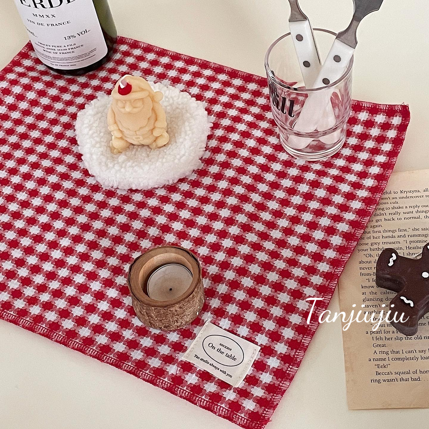 红色格子提花双面餐垫布艺餐垫