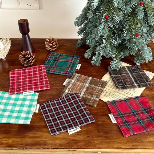 ins圣诞新年格纹杯垫红绿色餐垫