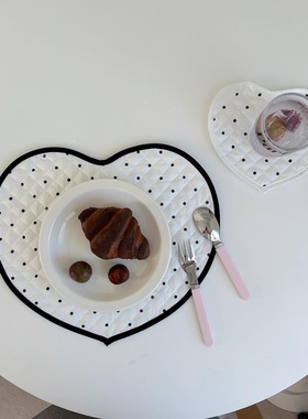 TJJ丨ins黑白波点绗缝爱心餐垫杯垫桌面装饰隔热垫布氛围感韩式