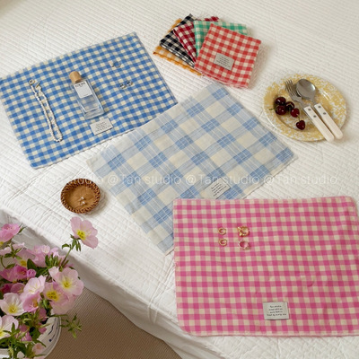 韩式ins格纹餐垫双层棉质