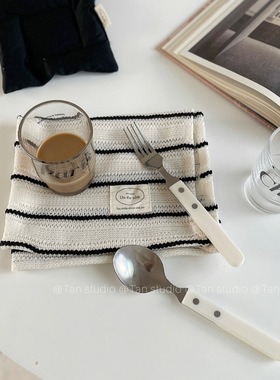 TJJ丨韩式黑白条纹针织餐巾布ins镂空编织布艺餐垫布拍照背景布