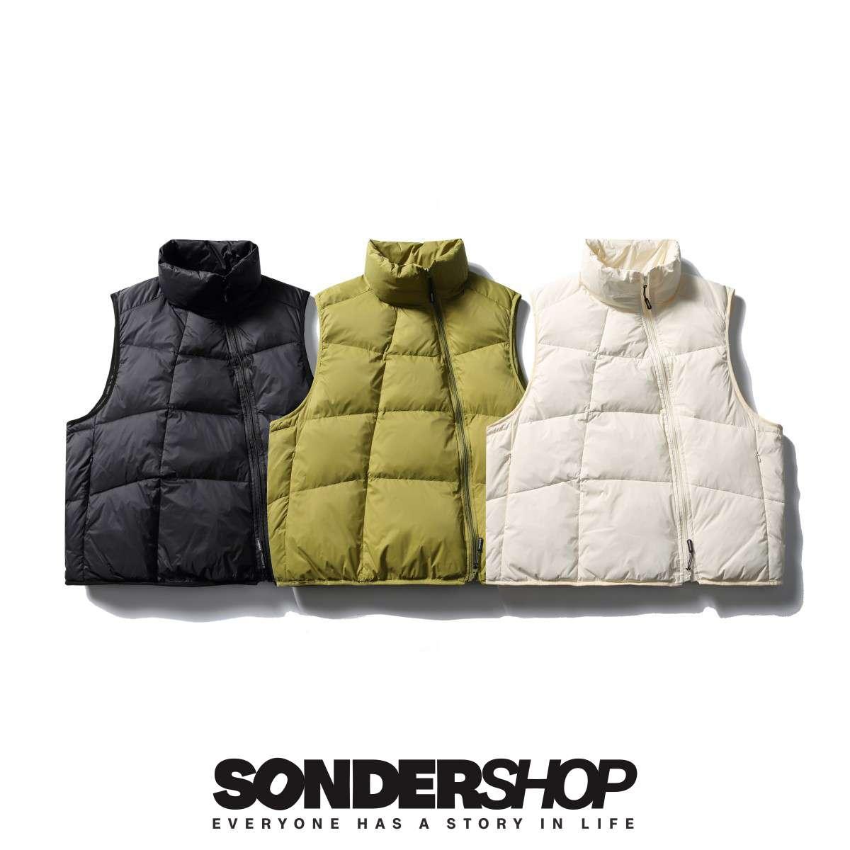 SONDER SHOP 90白鸭绒轻薄羽绒马甲复古日系保暖百搭坎肩羽绒服