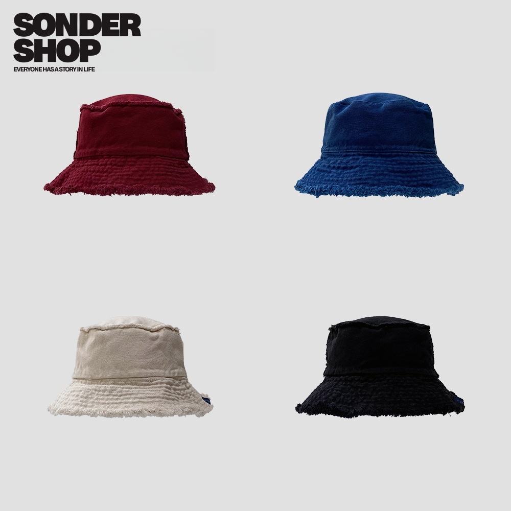 SONDER SHOP日系水洗毛边渔夫帽子女春夏季百搭显脸小双面戴盆帽