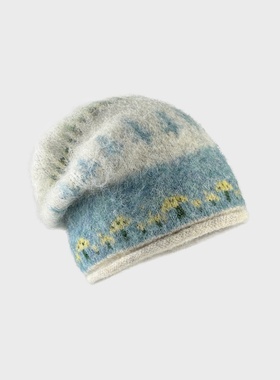 SONDER SHOP费尔岛风大头围提花卷边堆堆帽女慵懒风秋冬保暖护耳