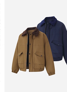 SONDER SHOP 美式复古巴恩风羊羔毛翻领工装外套宽松冬季棉服