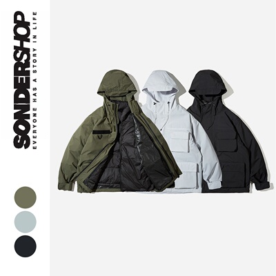 SONDER SHOP 冬季户外山系三合一可拆卸冲锋衣连帽羽绒服男