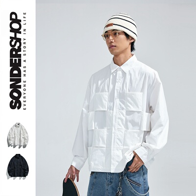 SONDER SHOP 日系复古设计感工装衬衫city boy长袖衬衣春秋外套
